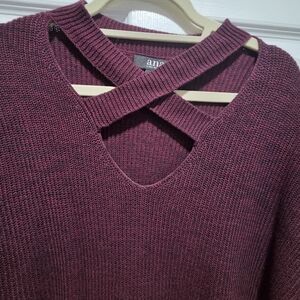 a.n.a Deep Plum Cross-Neck Women's Sweater